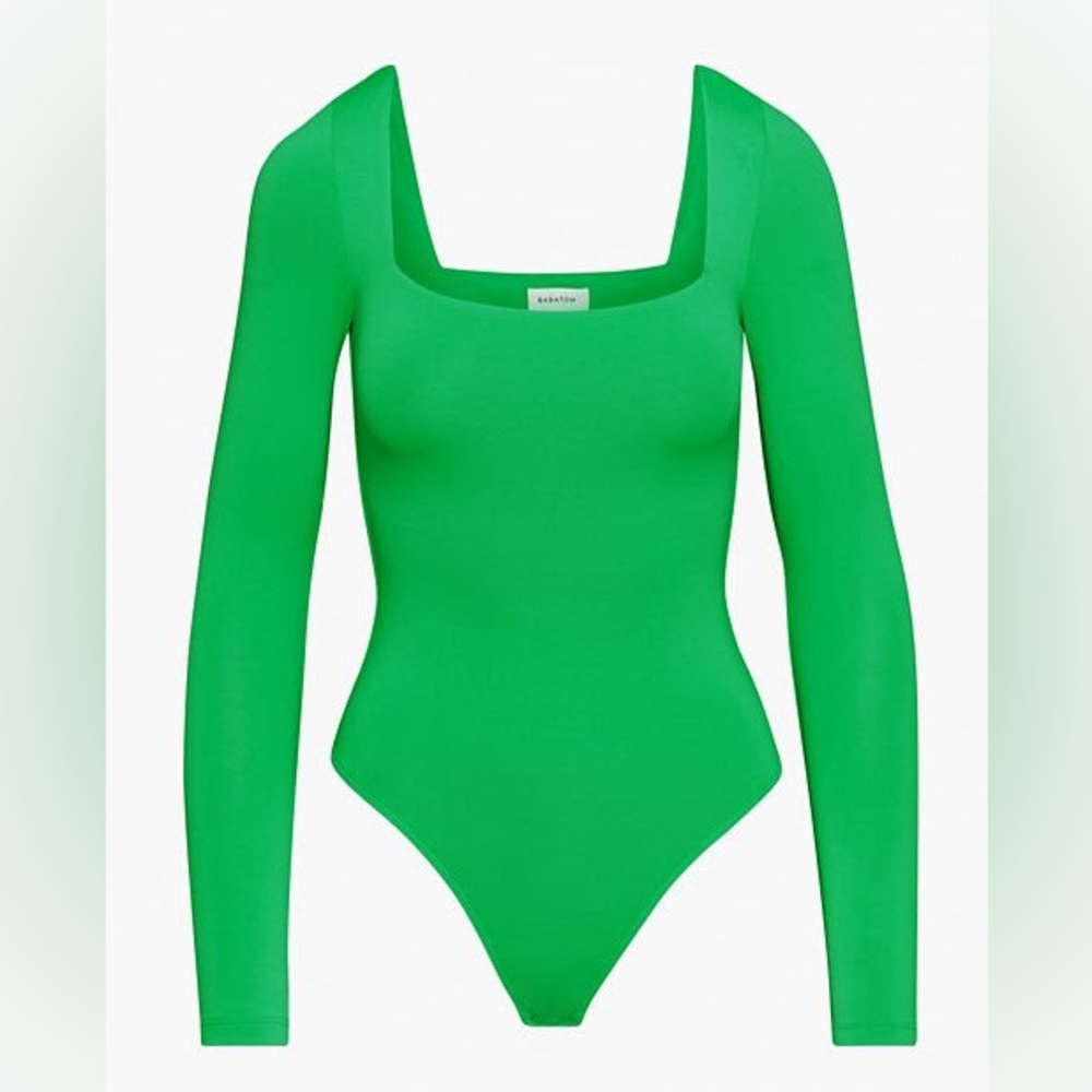 Gloss Green Babaton Contour Square neck Long sleeve Bodysuit
